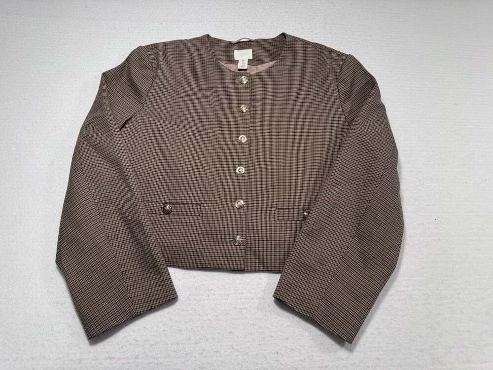 H&M Brown Houndstooth Check Cropped Jacket Size L